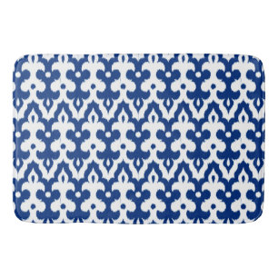 Moroccan Ikat Damask Pattern, Cobalt Blue & White Bath Mat