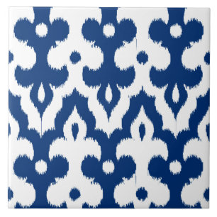 Moroccan Ikat Damask Pattern, Cobalt Blue & White Tile