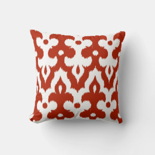 Moroccan Ikat Damask Pattern, Deep Red and White Throw Pillow