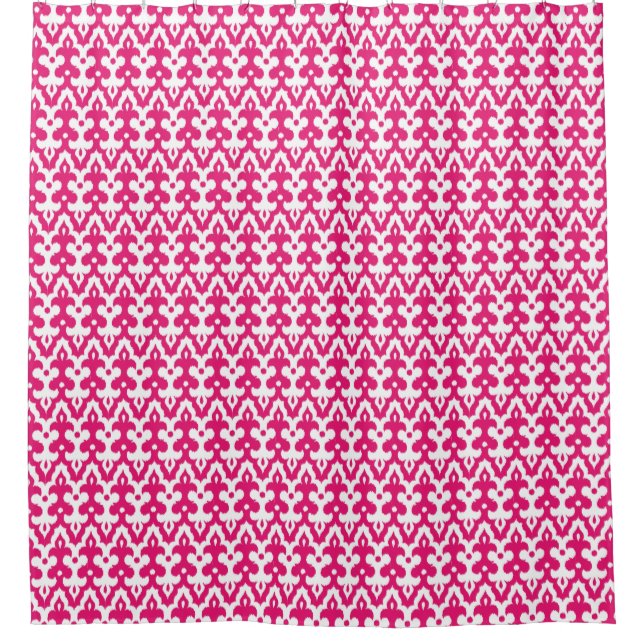 Moroccan Ikat Damask Pattern, Fuchsia Pink & White (Front)