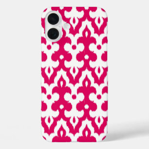 Moroccan Ikat Damask Pattern, Fuchsia Pink & White iPhone 16 Plus Case