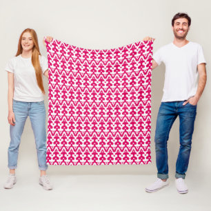 Moroccan Ikat Damask Pattern, Fuchsia Pink & White Fleece Blanket