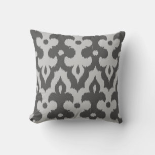 Moroccan Ikat Damask Pattern, Shades of Grey Throw Pillow