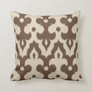 Moroccan Ikat Damask Pattern, Taupe and Beige Throw Pillow