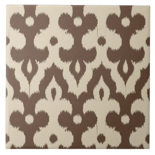 Moroccan Ikat Damask Pattern, Taupe and Beige Tile