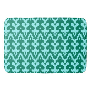 Moroccan Ikat Damask Pattern, Turquoise and Aqua Bath Mat