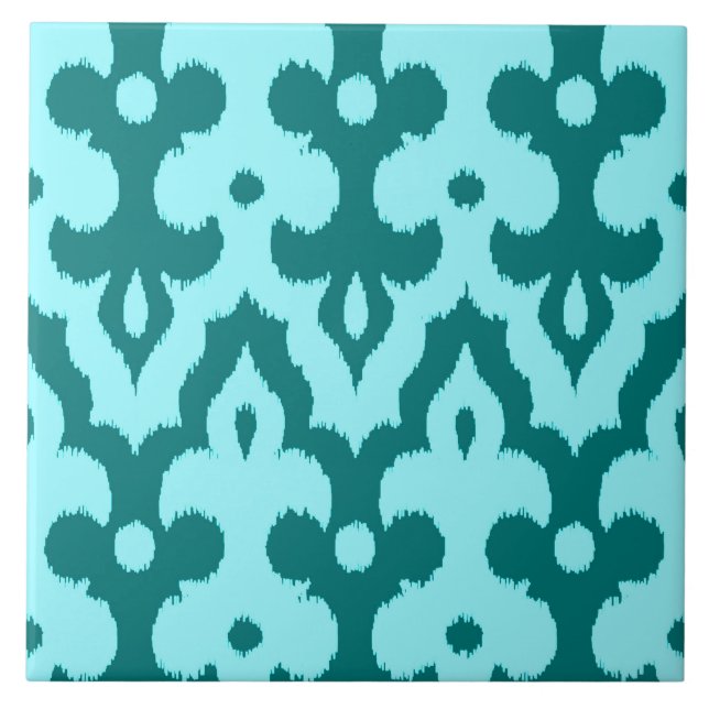 Moroccan Ikat Damask Pattern, Turquoise and Aqua Tile (Front)