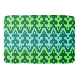 Moroccan Ikat Damask, Turquoise & Jade Green Bath Mat
