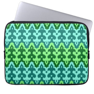 Moroccan Ikat Damask, Turquoise & Jade Green Laptop Sleeve