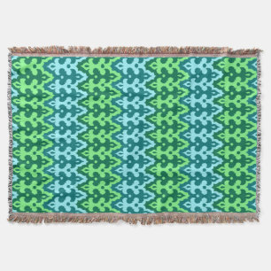 Moroccan Ikat Damask, Turquoise & Jade Green Throw Blanket