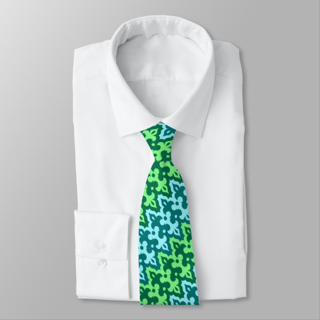 Moroccan Ikat Damask, Turquoise & Jade Green Tie (Tied)