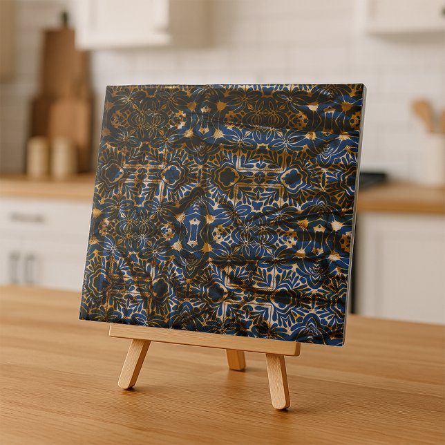 Moroccan Indigo and Gold Mandala Pattern Accent Tile (Creator Uploaded)