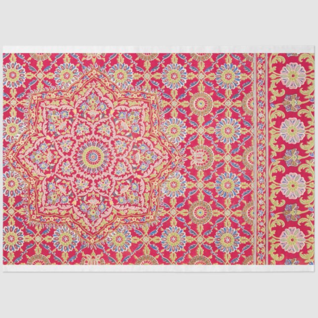 Moroccan inspired pink and blue print decoupage tissue paper (Front)