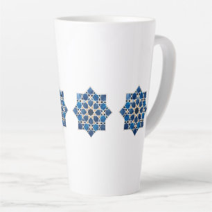 Moroccan Islamic Geometric Star Pattern Watercolor Latte Mug
