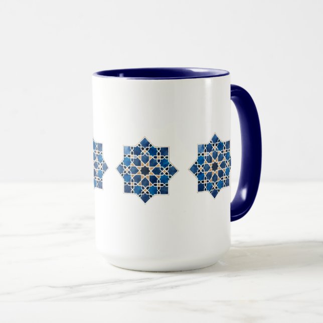 Moroccan Islamic Geometric Star Pattern Watercolor Mug (Front Right)