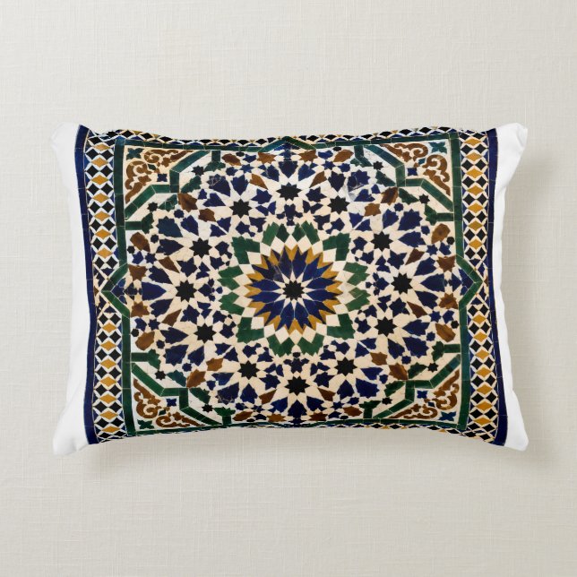 Moroccan Islamic Geometric Tile Pattern Decorative Accent Pillow (Front)