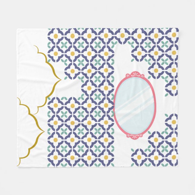  Moroccan Islamic Tile Pattern Cozy Fleece Blanket (Front (Horizontal))