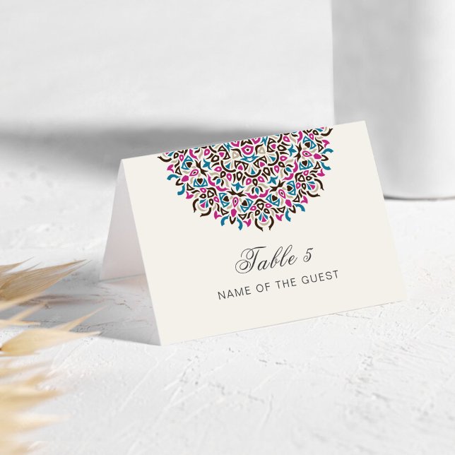 Moroccan Lattice Geo Mandala Wedding Place Card (Creator Uploaded)