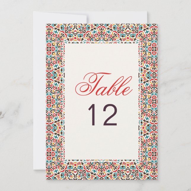 Moroccan Lattice Geo Mandala Wedding Table Number (Front)