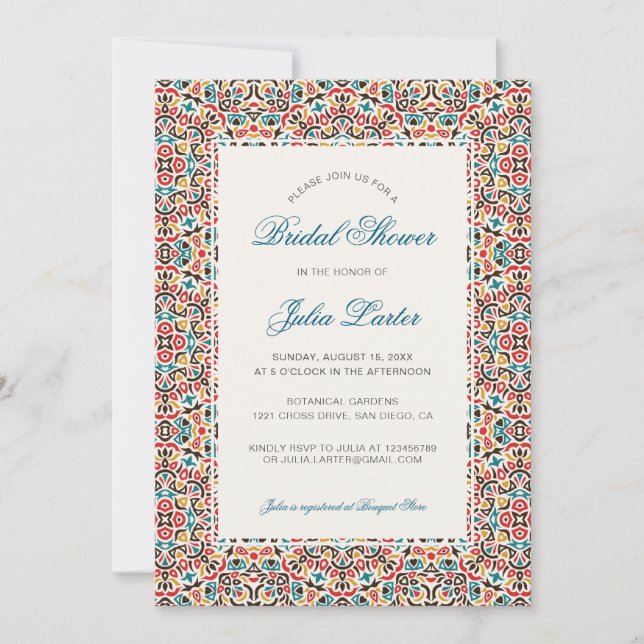 Moroccan Lattice Geometric Mandala Bridal Shower Invitation (Front)