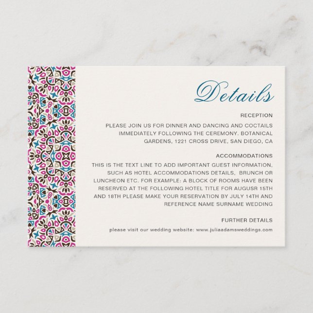 Moroccan Lattice Geometric Mandala Wedding Enclosure Card (Front)