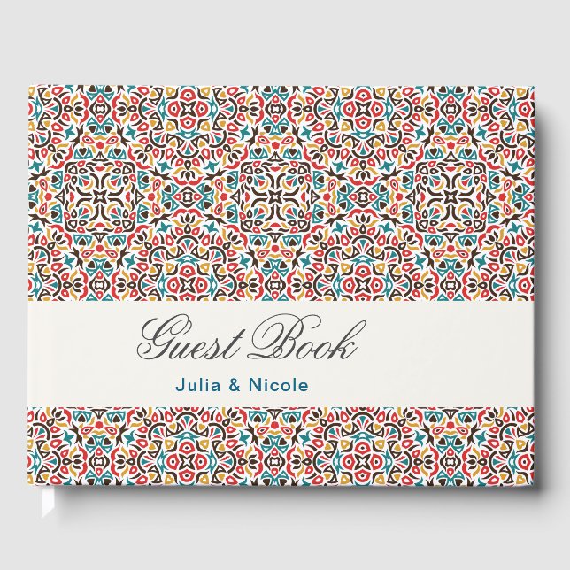  Moroccan Lattice Geometric Mandala Wedding Guest Book (Front)