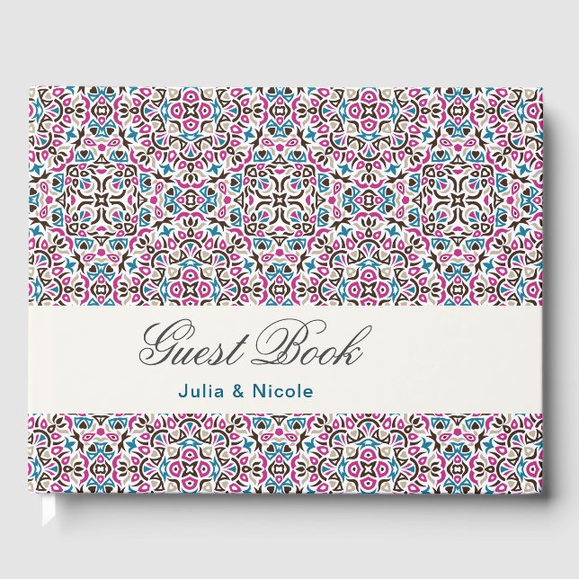  Moroccan Lattice Geometric Mandala Wedding Guest Book (Front)