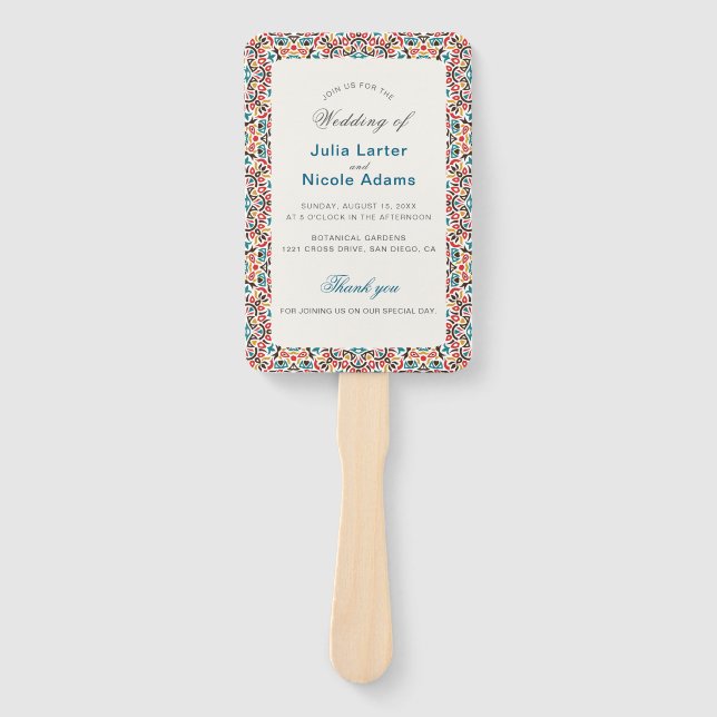 Moroccan Lattice Geometric Mandala Wedding Hand Fan (Front)