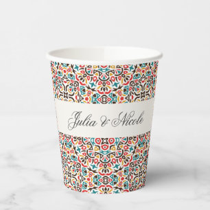 Moroccan Lattice Geometric Mandala Wedding Paper Cups