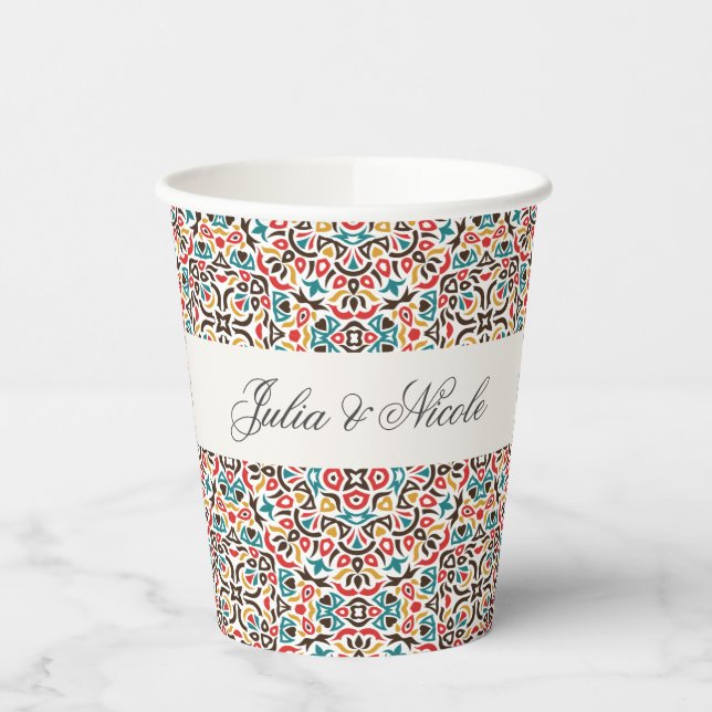  Moroccan Lattice Geometric Mandala Wedding Paper Cups (Left)
