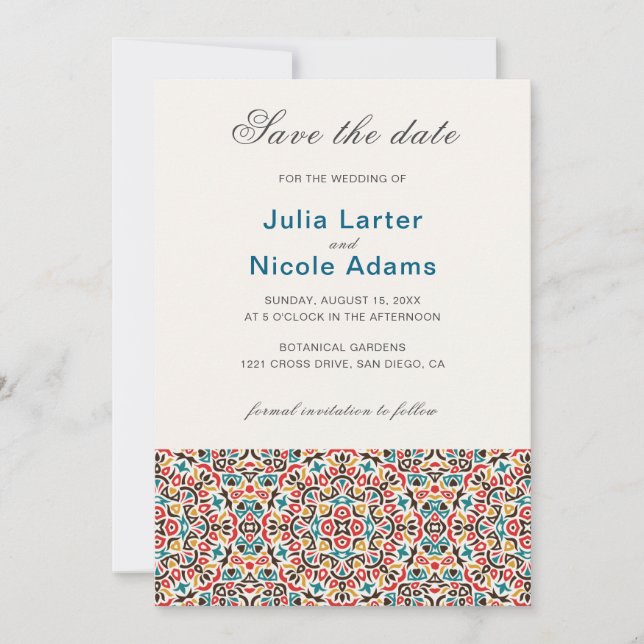 Moroccan Lattice Geometric Mandala Wedding Save The Date (Front)