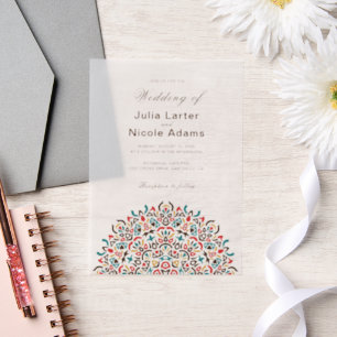 Moroccan Lattice Geometric Mandala Wedding Vellum Invitations