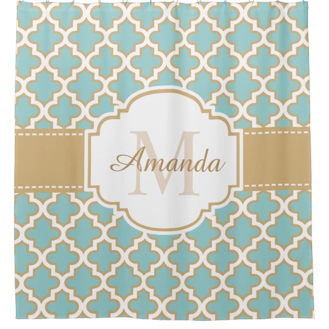Moroccan Lattice Monogram Elegant Gold Teal Blue (Front)