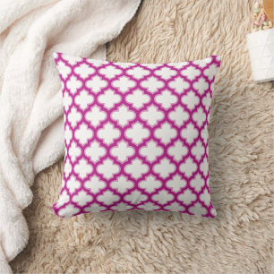 Moroccan Lattice Raspberry Pink White Socialite Throw Pillow