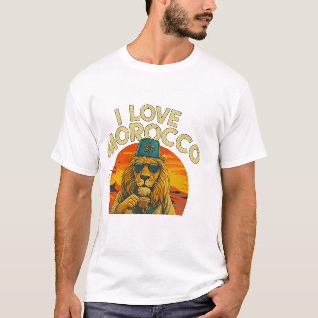 Moroccan Lion Pride – I Love Morocco Bold T-Shirt (Front)