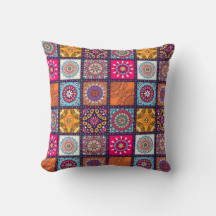 Moroccan mandala colorful ethnic pattern throw pillow