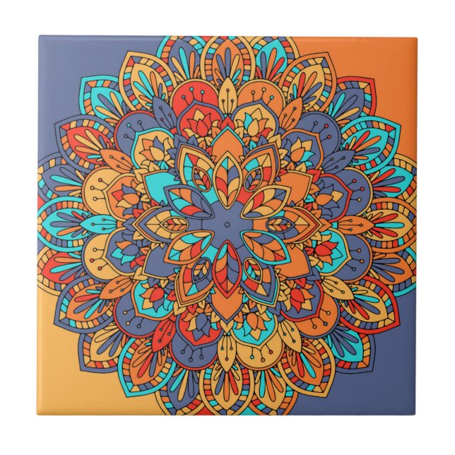 Moroccan mandala colorful ethnic pattern tile (Front)