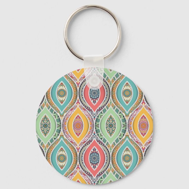 Moroccan mandala colourful ethnic pattern keychain (Front)