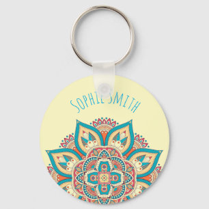 Moroccan mandala colourful ethnic pattern keychain