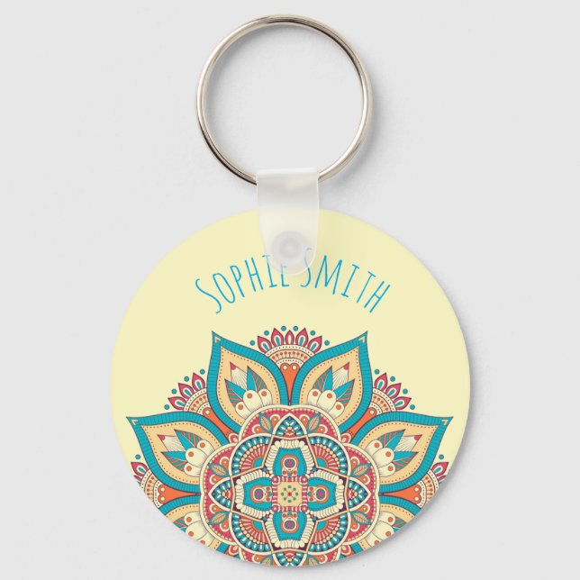 Moroccan mandala colourful ethnic pattern keychain (Front)