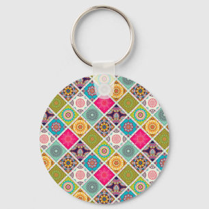 Moroccan mandala colourful ethnic pattern keychain