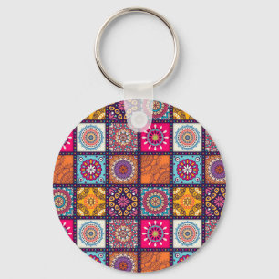 Moroccan mandala colourful ethnic pattern keychain