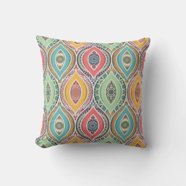 Moroccan mandala colourful ethnic pattern throw pillow (Front)