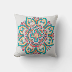 Moroccan mandala colourful ethnic pattern throw pillow