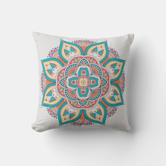 Moroccan mandala colourful ethnic pattern throw pillow (Front)
