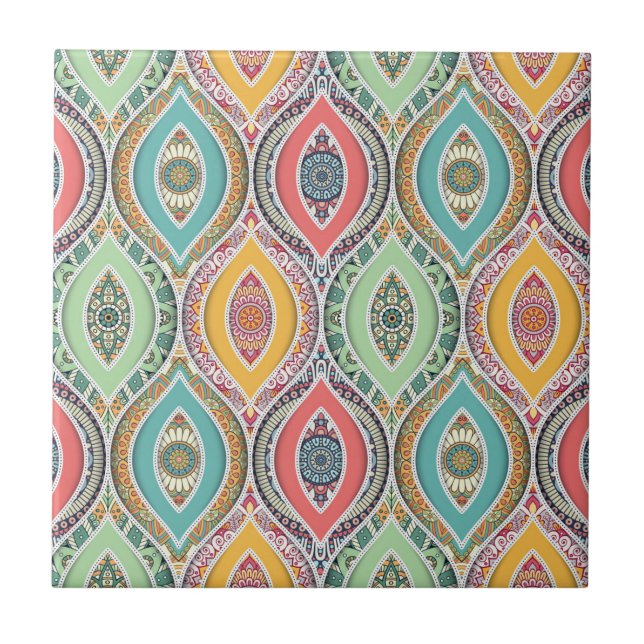 Moroccan mandala colourful ethnic pattern tile (Front)