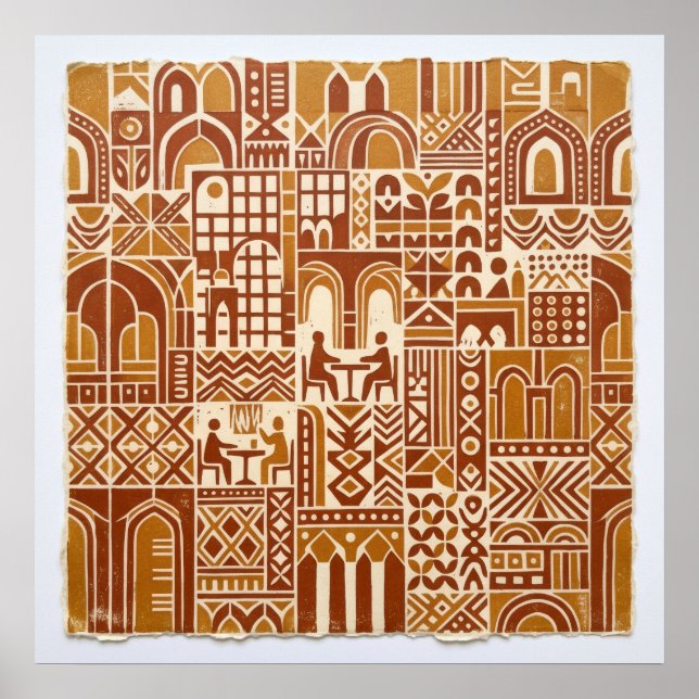 Moroccan Medina Terracotta Geometric Woodblock Pat Poster (Front)