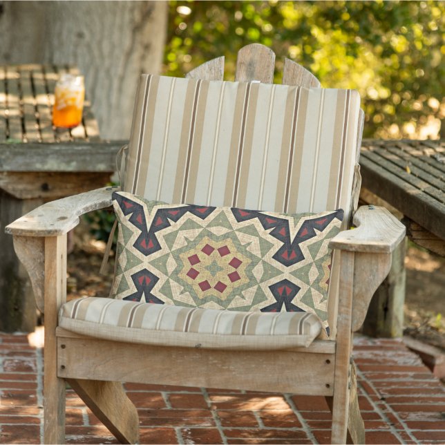 Moroccan Mediterranean Boho Tile Art Pattern Lumbar Pillow (Chair)