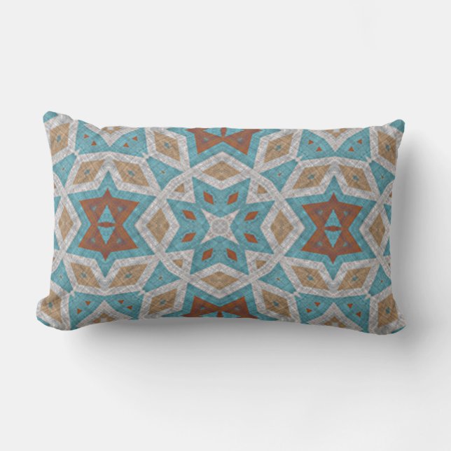 Moroccan Mediterranean Boho Tile Art Pattern Lumbar Pillow (Front)