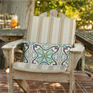 Moroccan Mediterranean Boho Tile Art Pattern Lumbar Pillow